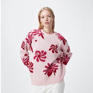 NWT! FOR DAYS Oversized Floral Crew Sweater in Light Pink Floral Organic Cotton